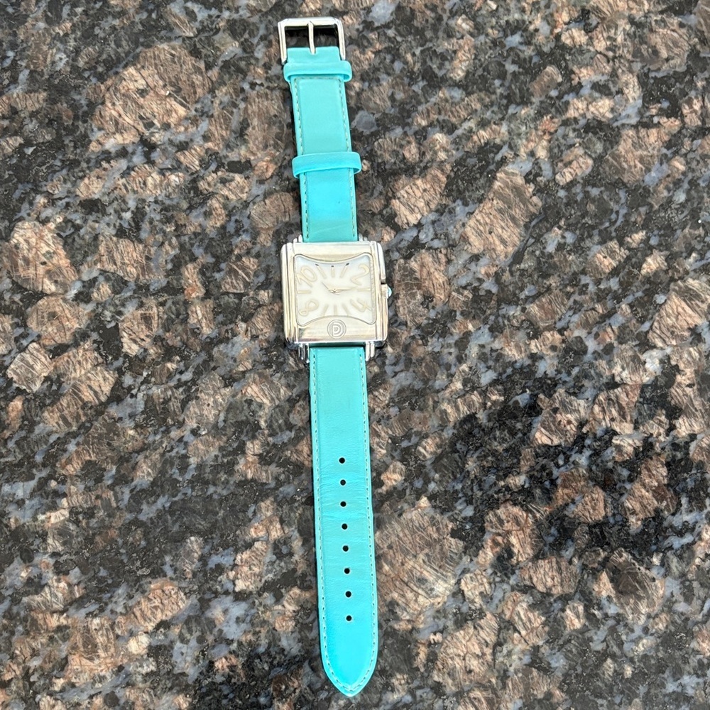 Paola Deluca Turquoise Leather Square Face Watch Water Resistant 30 M Swiss